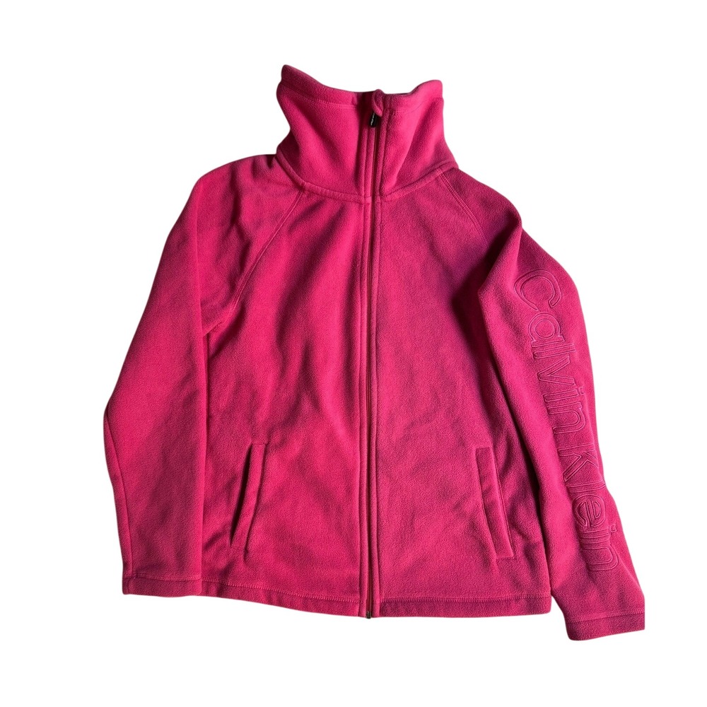 Calvin Klein Performance Womens Hot Pink Full Zip Fleece Jacket Logo Sleeve M